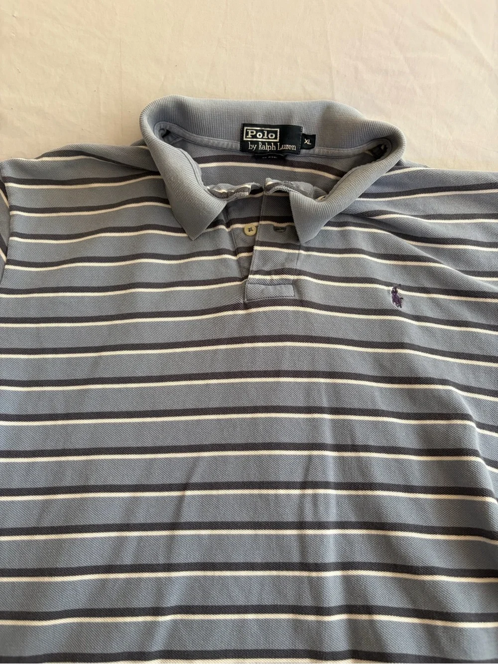 Ralph Lauren Men's Striped Polo - Light Blue & Gray Size XL